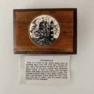 Vintage SCRIMSHAW Etched Nautical Ship Boat Belt Buckle Wood RARE Style 3" x 2"